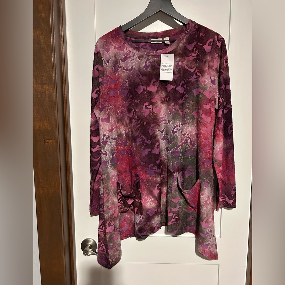 Logo By Lori Goldstein Colorful Sharkbite Hem Longsleeve Tunic Top Size L New